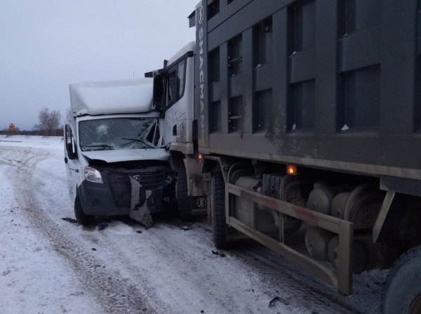 В Бурятии во время снегопада столкнулись два грузовика